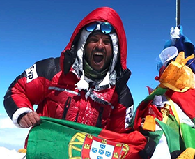 Pedro-Queirós, 1st non-Nepali climber to summit Everest in the 2022 season, in a PHD Double Down Suit.