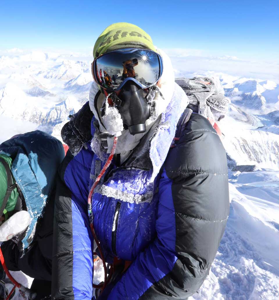 On the summit of Everest with Tim Mosedale, May 2017. On the summit of Everest with Tim Mosedale, May 2017.