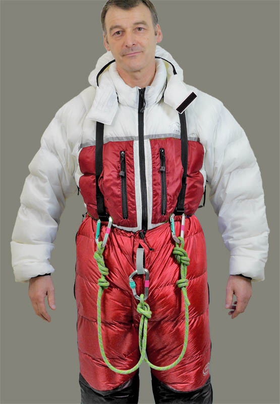 Inner with trousers showing tie-in slot for access to harness Inner with trousers showing tie-in slot for access to harness