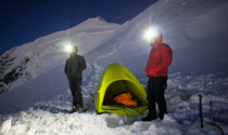 Hispar 500 down sleeping bag at 3600m, Weissmies, Switzerland (photo: Paul Daly)