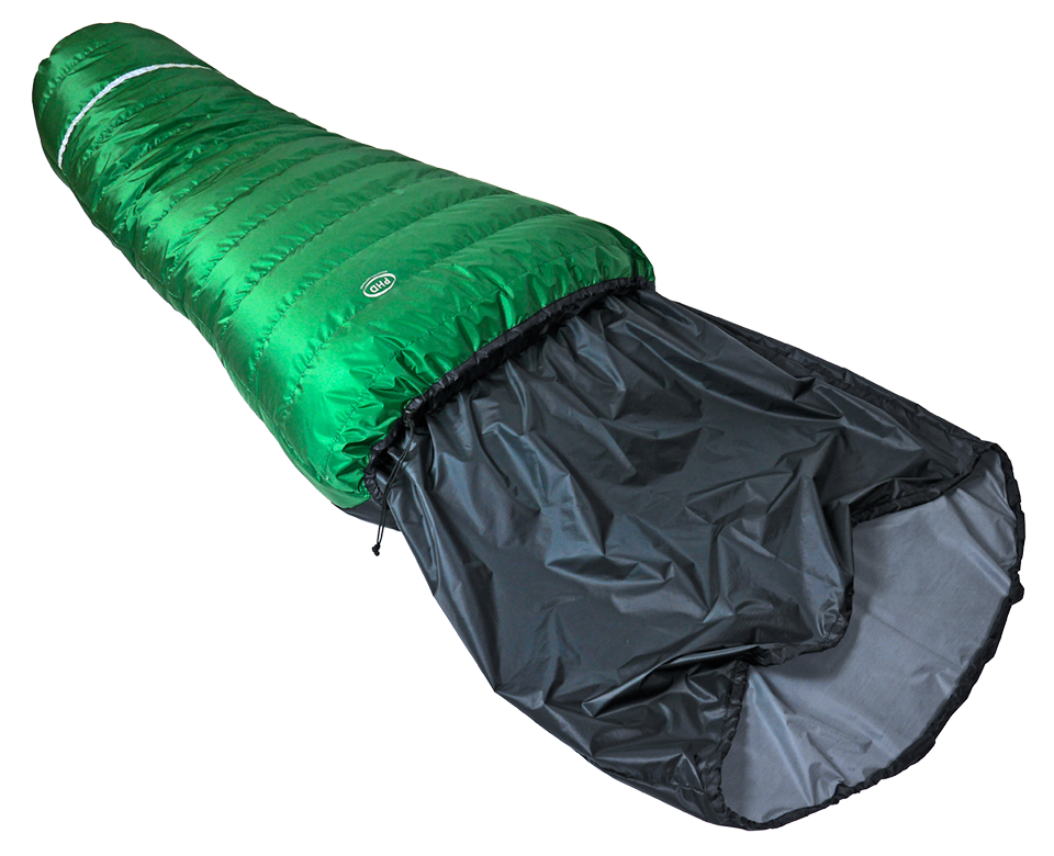 Xero Down Half Bag - showing neck-length fabric 'extender' Xero Down Half Bag - showing neck-length fabric 'extender'
