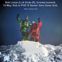 Rob Lucas, Everest summit, Xero 'K Series' Suit (with Dorje Gyalzen Sherpa). Photo: Kenton Cool.